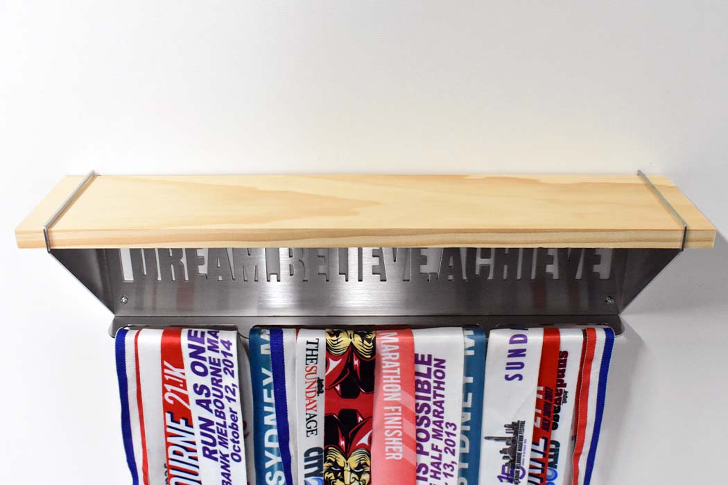 Wood Trophy Shelf with Medal Display Hanger - Dream Believe Achieve™