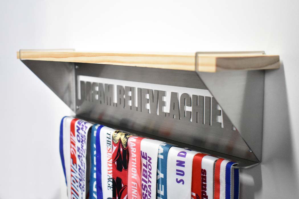 Wood Trophy Shelf with Medal Display Hanger - Dream Believe Achieve™