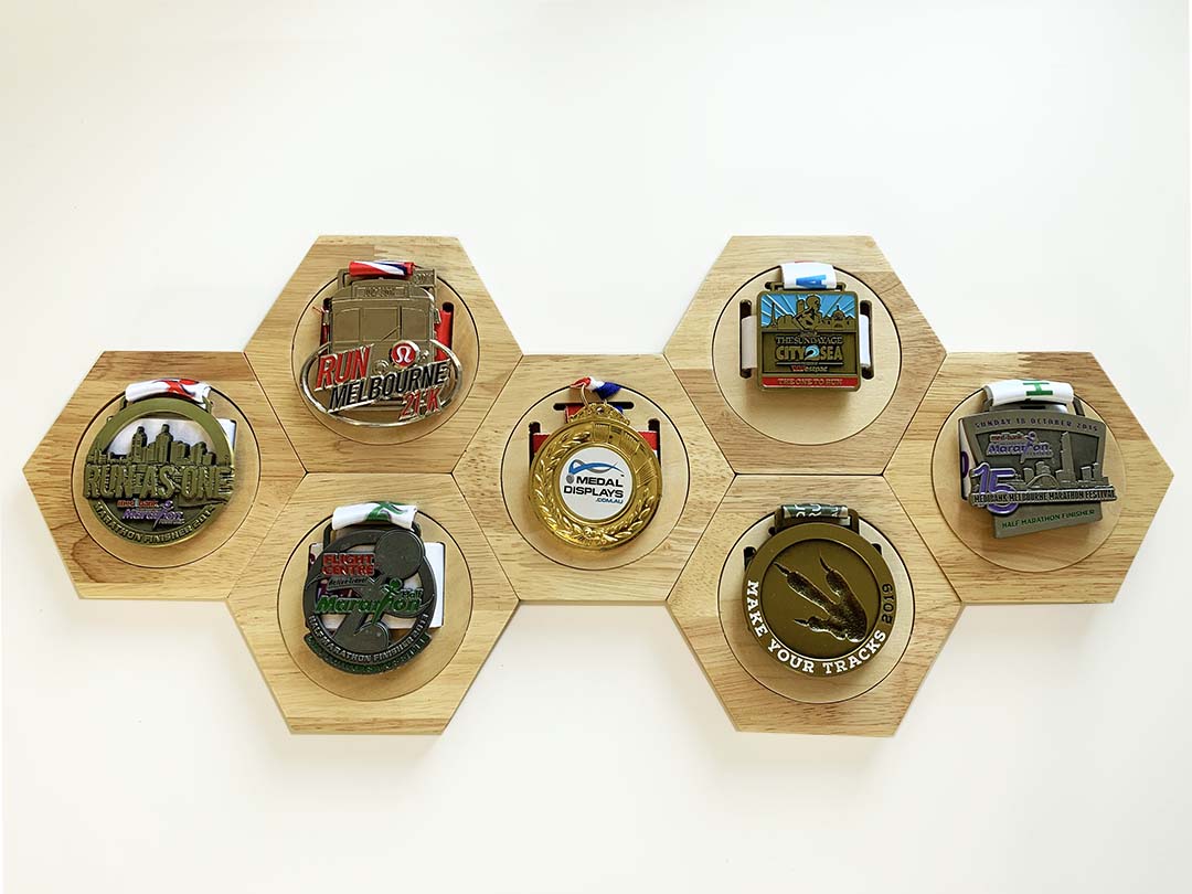 Wooden Hex (Honeycomb) Medal Display™