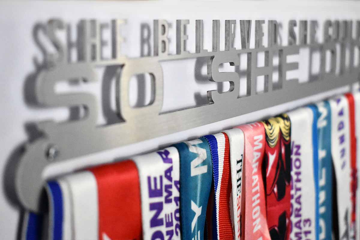 Allied Medal Hanger - 'She Believed She Could So She Did' (24" Wide, 3 Bars) For Swimming & Racing Medals
